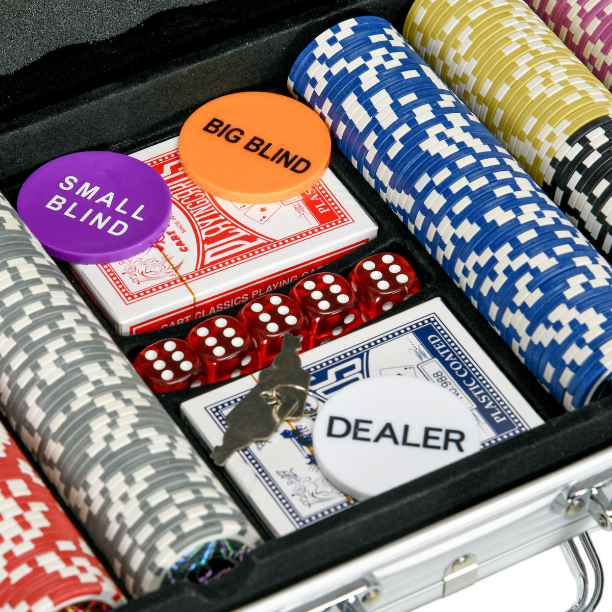 POKERKOFFER Set, 500 Pokerchips 11,5 Gramm, Pokerset mit Schloss Silber - Silberfarben, Metall (23.5/56cm) - SPORTNOW