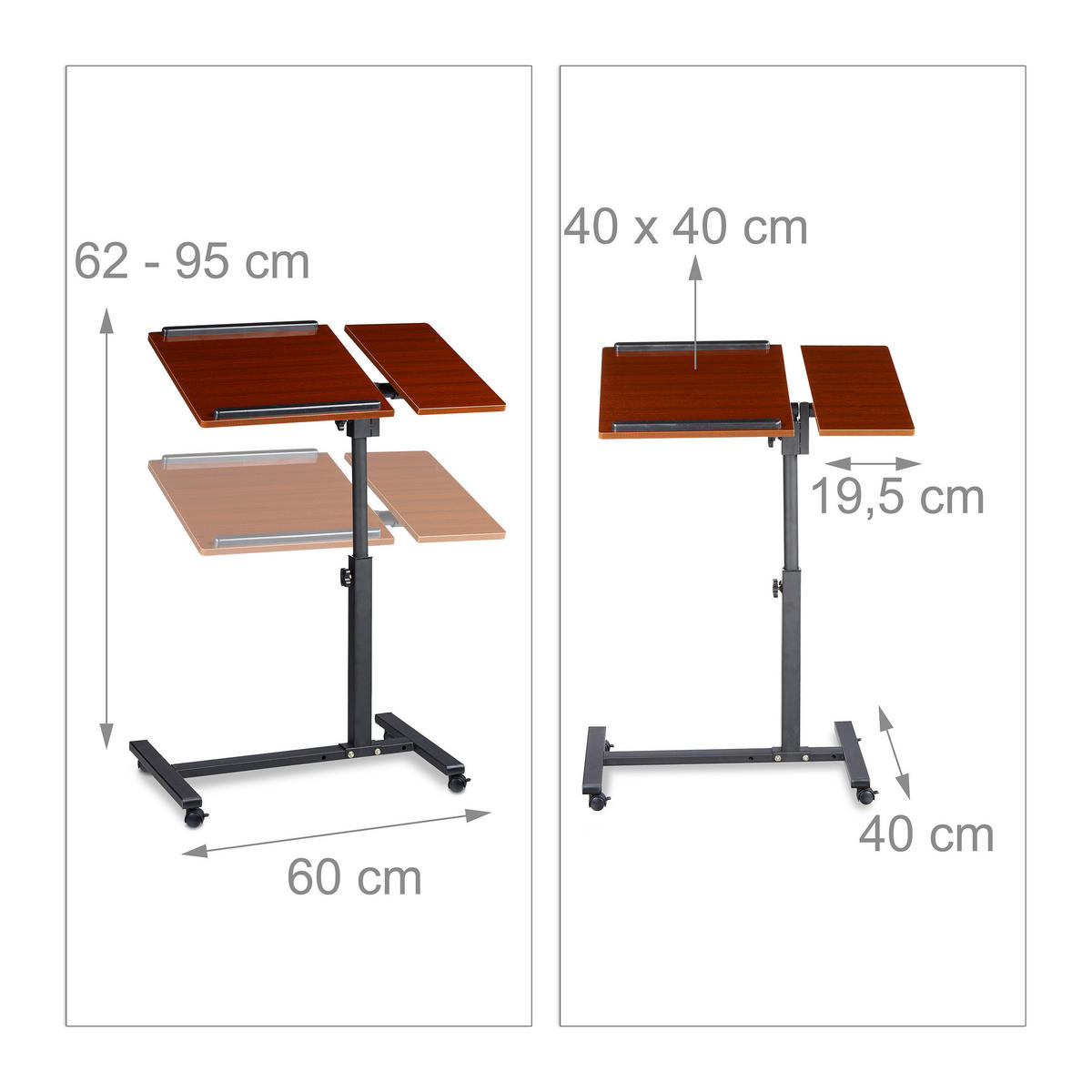 LAPTOPTISCH Rot höhenverstellbar 60x40 cm - Multicolor, Holzwerkstoff/Metall (40/60/95cm) - Relaxdays