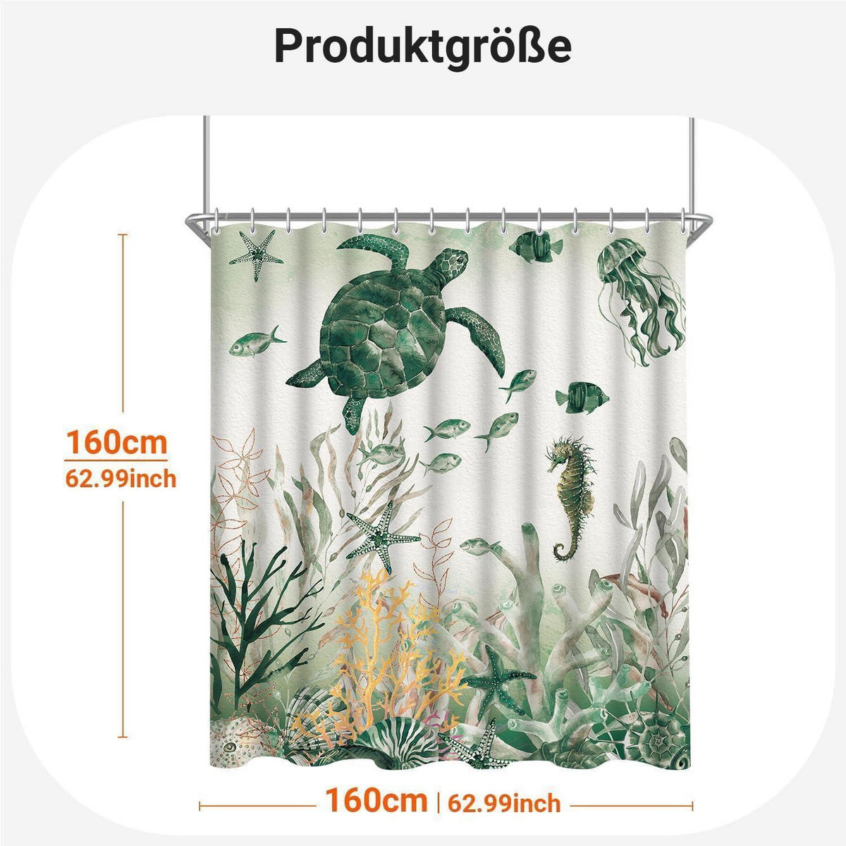DUSCHVORHANG Meeresschildkröte 160 x 160 cm Textil Wasserabweisend - Grün, Textil (160/160cm)