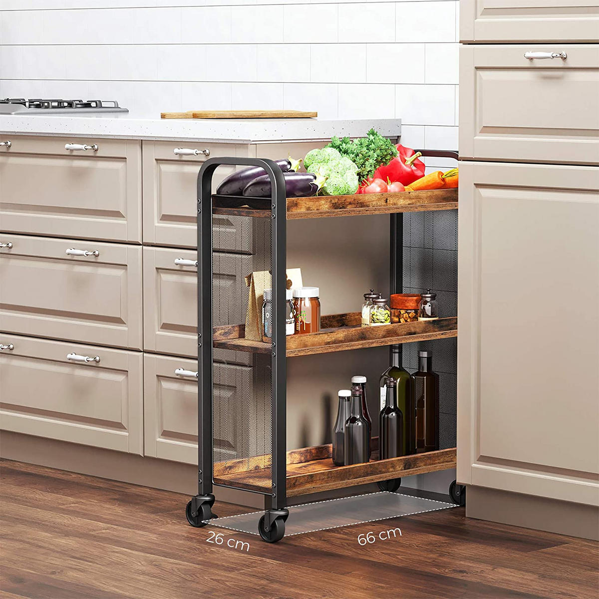 SERVIERWAGEN Rustikales Braun/Schwarz 66x26 cm LRC66BX Mobil Mit Rollen - Schwarz, Metall (84/13/32cm) - Edanti