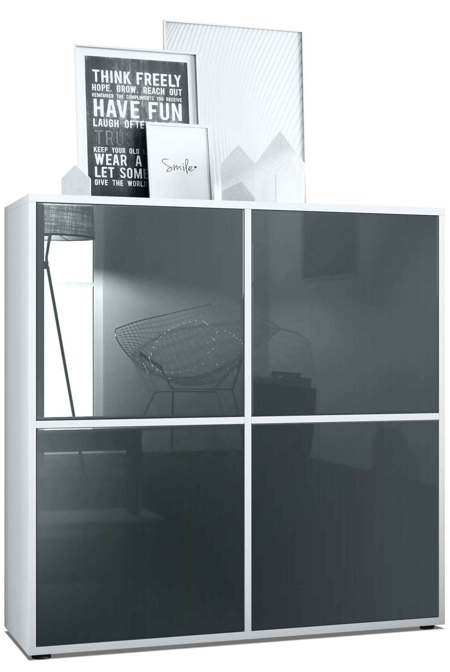 HIGHBOARD Cuba Türen in Grau Hochglanz - Grau, Holzwerkstoff (104/105.5/35.5cm) - Vladon