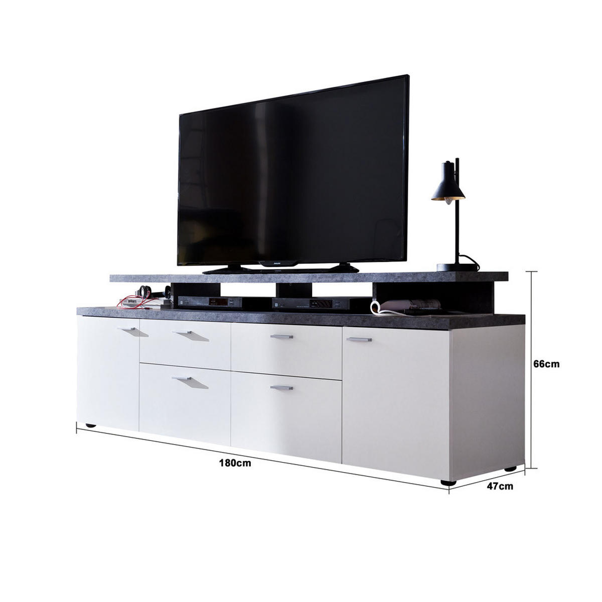 TV-ELEMENT Weiß - Weiß, Holzwerkstoff (180/66/47cm) - ebuy24