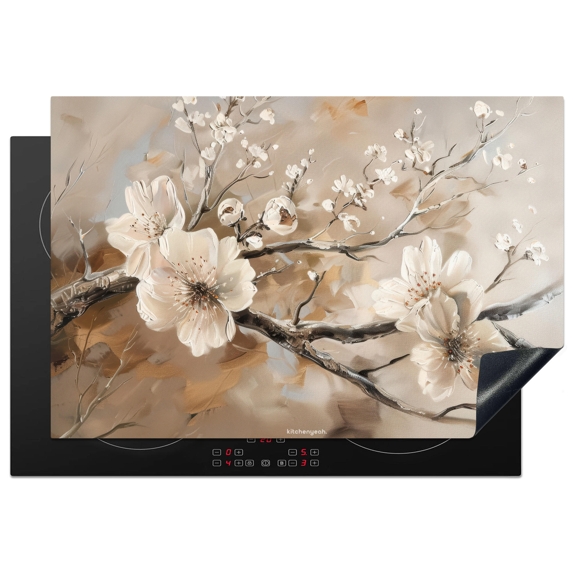 HERDABDECKPLATTE Blumen - Abstrakt - Gemalt - Beige 77x51 cm - Kaschmir, Kunststoff (77/0.2/51cm) - MuchoWow