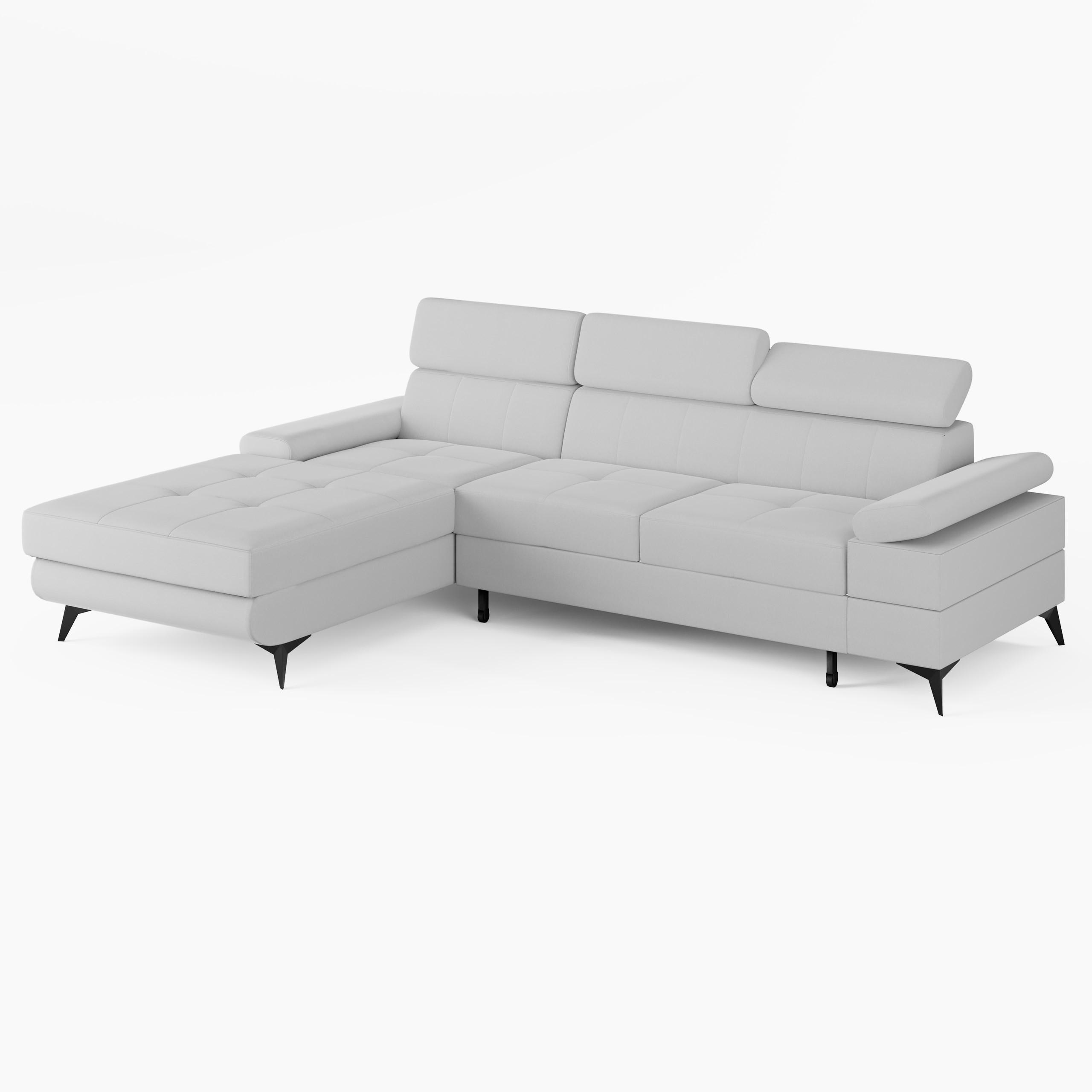 ECKSOFA VENTO Links Ecru Velours Easy Clean L-Form Couch mit Schlaffunktion & Bettkasten - Ecru/Schwarz, Holz (190/261cm) - Barchello