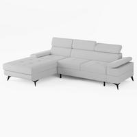 ECKSOFA VENTO Links Ecru Velours Easy Clean L-Form Couch mit Schlaffunktion & Bettkasten - Ecru/Schwarz, Holz (190/261cm) - Barchello