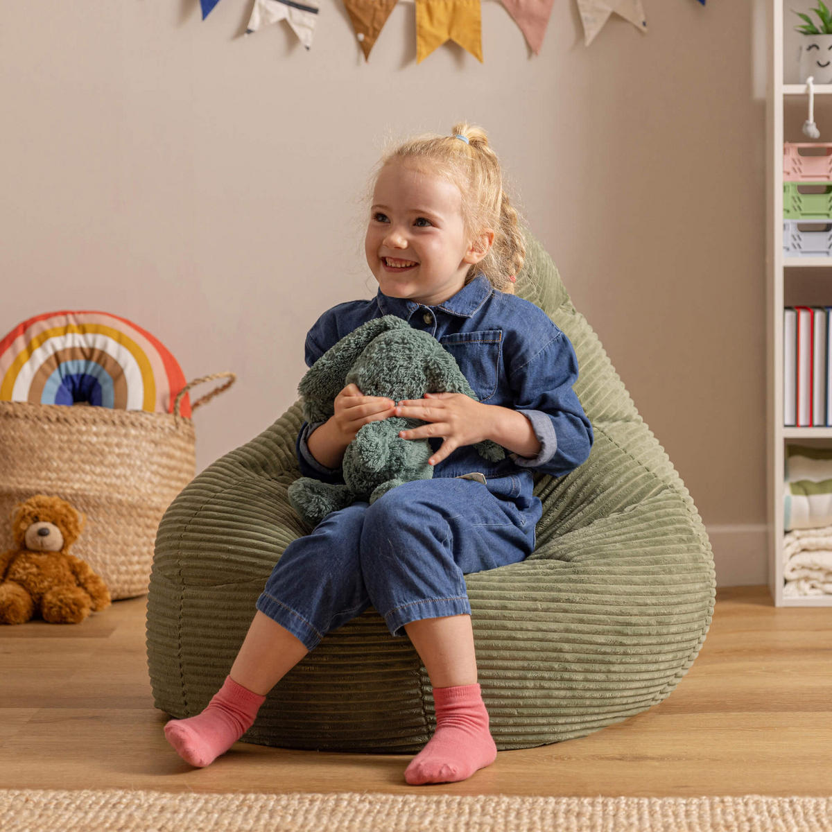 SITZSACK für Kinder Sessel aus Cord 2-tlg. - Salbeigrün, Textil (69/59/65cm) - icon