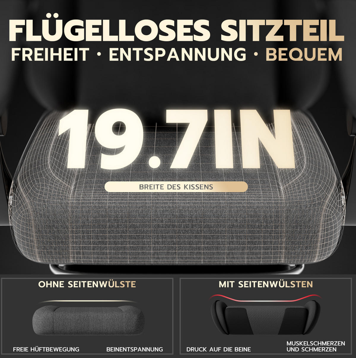 GAMING-STUHL ergonomisch Stoff Dunkelgrau mit Fußstütze - Dunkelgrau, Kunststoff (63/120.5/58.5cm) - Meubliv