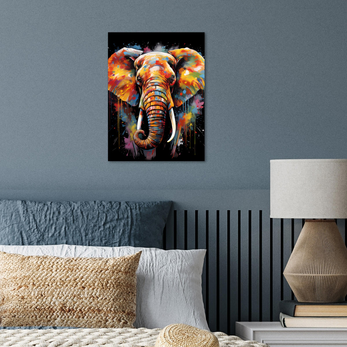POSTER Elefant - Graffiti - Schwarz - Tiere - Farben 30x40 cm - Schwarz, Papier (30/40/0.1cm) - MuchoWow