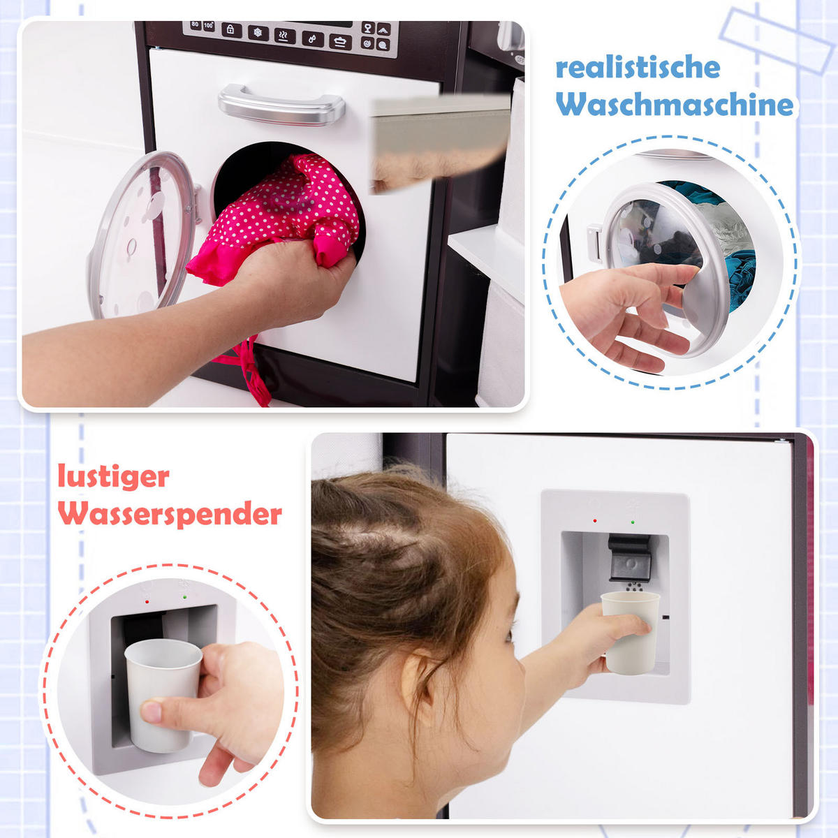 SPIELKÜCHENSET Kaffee - Braun, Holzwerkstoff (51/85/102cm) - COSTWAY