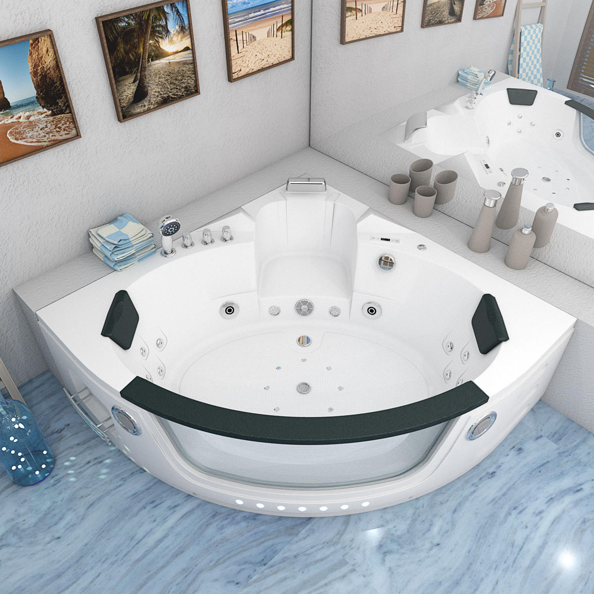 WHIRLPOOL Pool Badewanne Wanne W05H-TH-SC 140x140cm - Weiß, Glas/Kunststoff (140/60/140cm) - AcquaVapore by Sandra Jentho