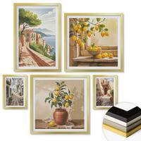 WANDBILDER 5er Set - 50x50 cm & 20x30 cm & 40x60 cm Goldrahmen - Hütten am Bergsee Łódź - Goldfarben, Kunststoff (40/60cm) - ArtPrintCave