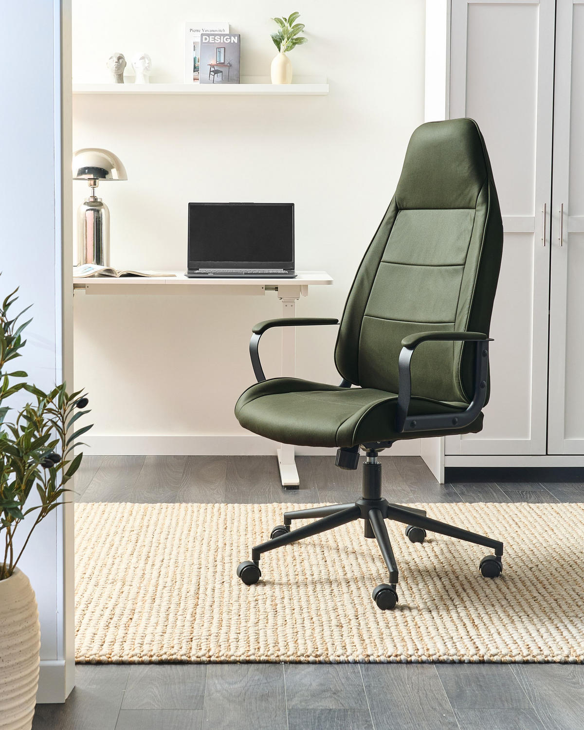 BÜROSTUHL Dunkelgrün Rebel - Dunkelgrün/Schwarz, Textil (67/120/67cm) - Beliani