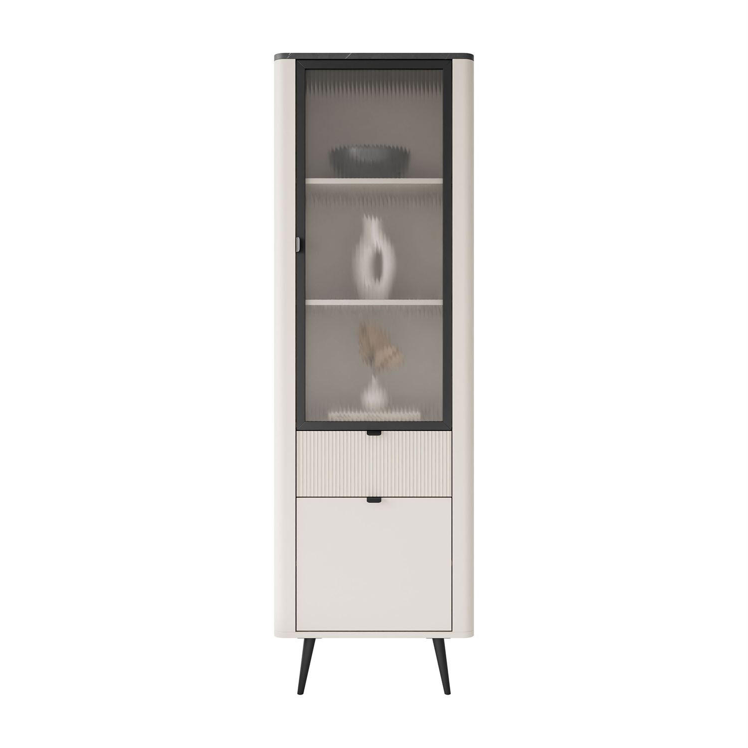 VITRINE schmal AUTUMN 1D1S1W mit Schublade, Kaschmir / Grauer Stein - Beige/Grau, Holzwerkstoff (60/191/40cm) - Lookway