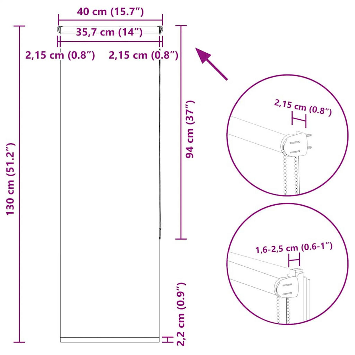 VERDUNKELUNGSROLLO 40/130 cm Stoffbreite 35,7 cm aus Polyester Hellgrau - Hellgrau, Textil (40/130cm) - vidaXL