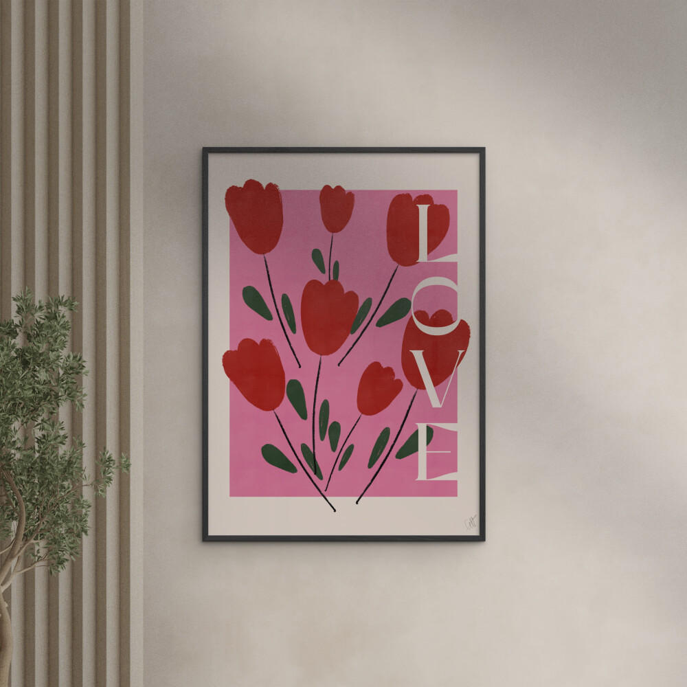 POSTER mit Rahmen Affordable Art Prints x Anne-Marie Volfova - Tulips - Rot/Schwarz, Holz/Papier (70/100cm) - Poster&Frame
