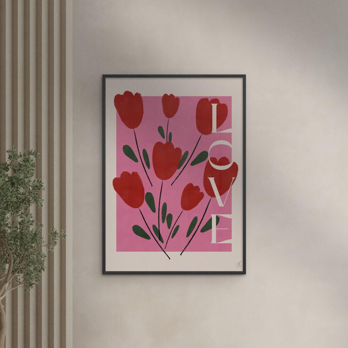 POSTER mit Rahmen Affordable Art Prints x Anne-Marie Volfova - Tulips - Rot/Schwarz, Holz/Papier (70/100cm) - Poster&Frame
