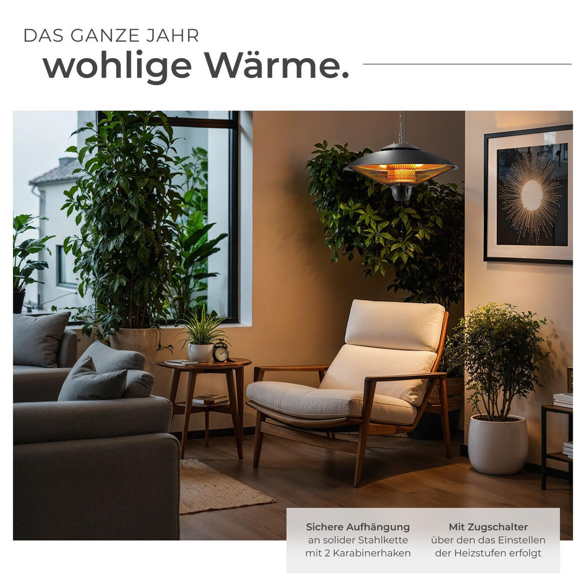 INFRAROTHEIZSTRAHLER Solaris Orbit,einfache Montage, 58 x 58 x 32 cm,schwarz - Schwarz, Metall (58/32/58cm) - tectake