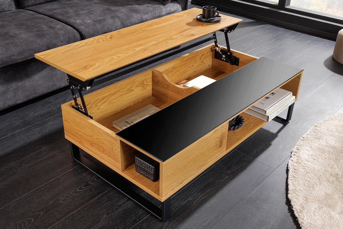COUCHTISCH APARTMENT Schichtholz Natur 110 cm - Hellbraun/Schwarz, Glas/Holzwerkstoff (60/110/35cm) - riess-ambiente