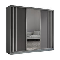 SCHWEBETÜRENSCHRANK Neli 240 cm mit Lamellen und Spiegel 3-türig, grau, grau, Lamelle weiß - Weiß/Grau, Kunststoff (240/216/61cm) - Margaret Hadas24