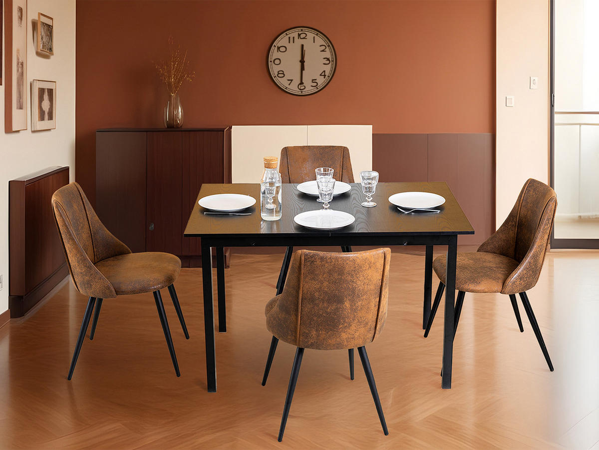 ESSGRUPPE mit ausziehbarem Tisch und 4 Stühlen in Wildlederoptik, Braun - Multicolor/Schwarz, Metall (40/86/39cm) - Meubles Cosy