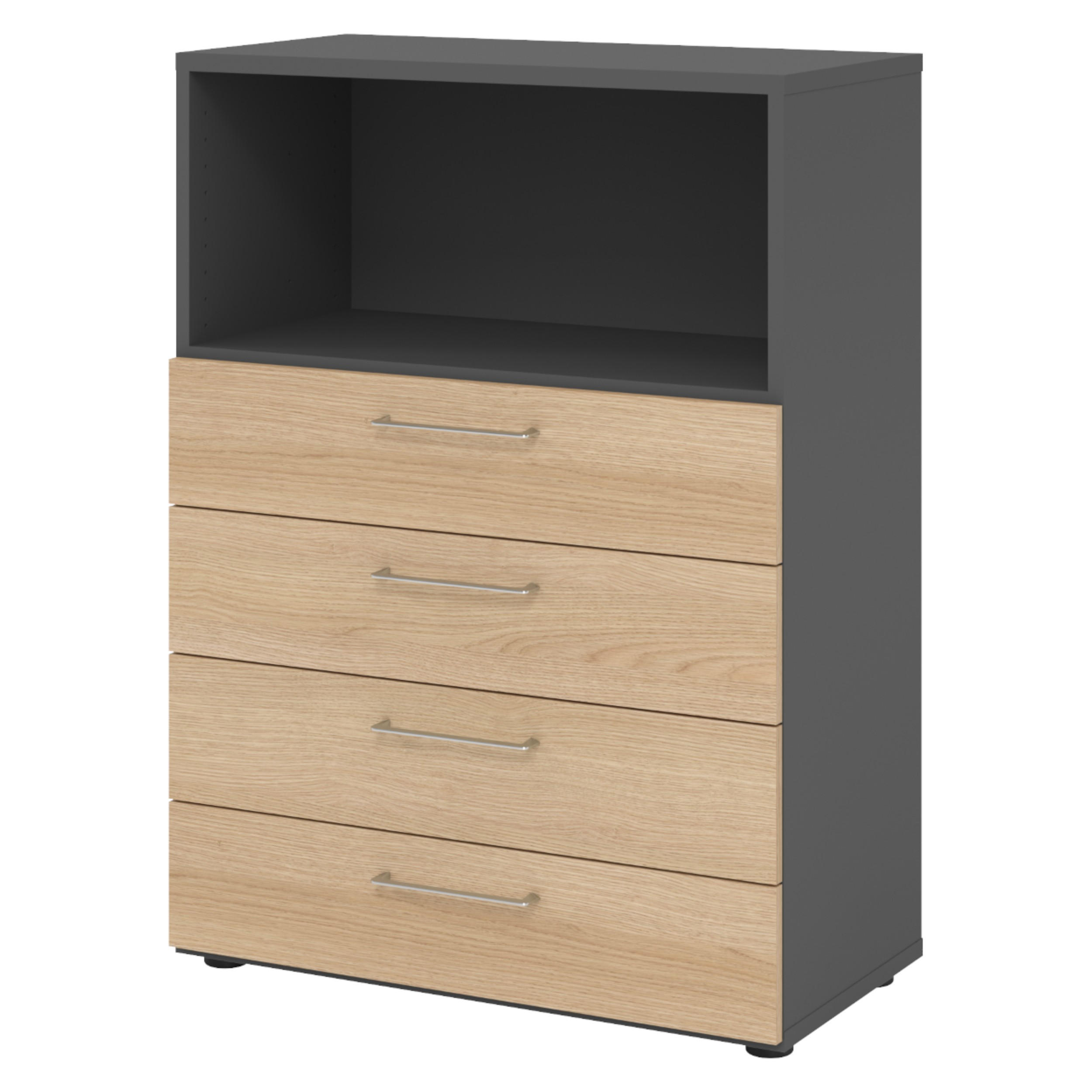 SCHUBLADENSCHRANK - 4 Schübe 42/80/110 cm in Graphitfarben/Eichefarben - Eichefarben/Graphitfarben, Holzwerkstoff (80/110/42cm) - bümö