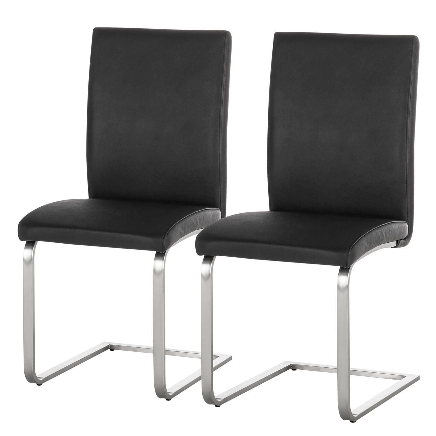 FREISCHWINGER - 2er-Set - Echtleder - Edelstahlfarben/Schwarz, Leder/Metall (44/98/58cm) - home24
