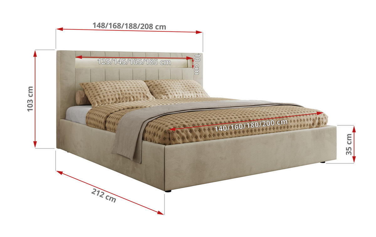 POLSTERBETT GOLD 5 CLASSIC 180/200 - Beige Velvet - Pocket-Matratze - Beige, Textil (180/200cm) - MKS