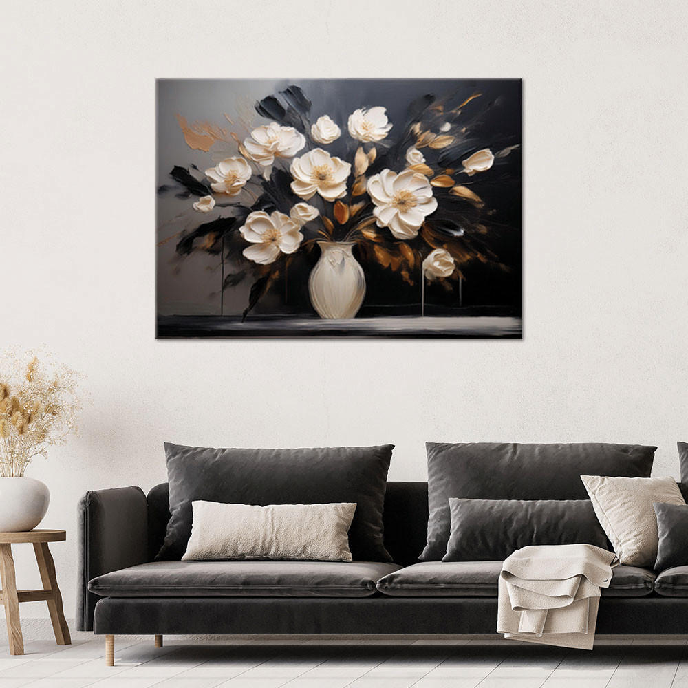 WANDBILD blumenstrauß in einer boho vase - Beige, Textil (60/40cm) - Feeby