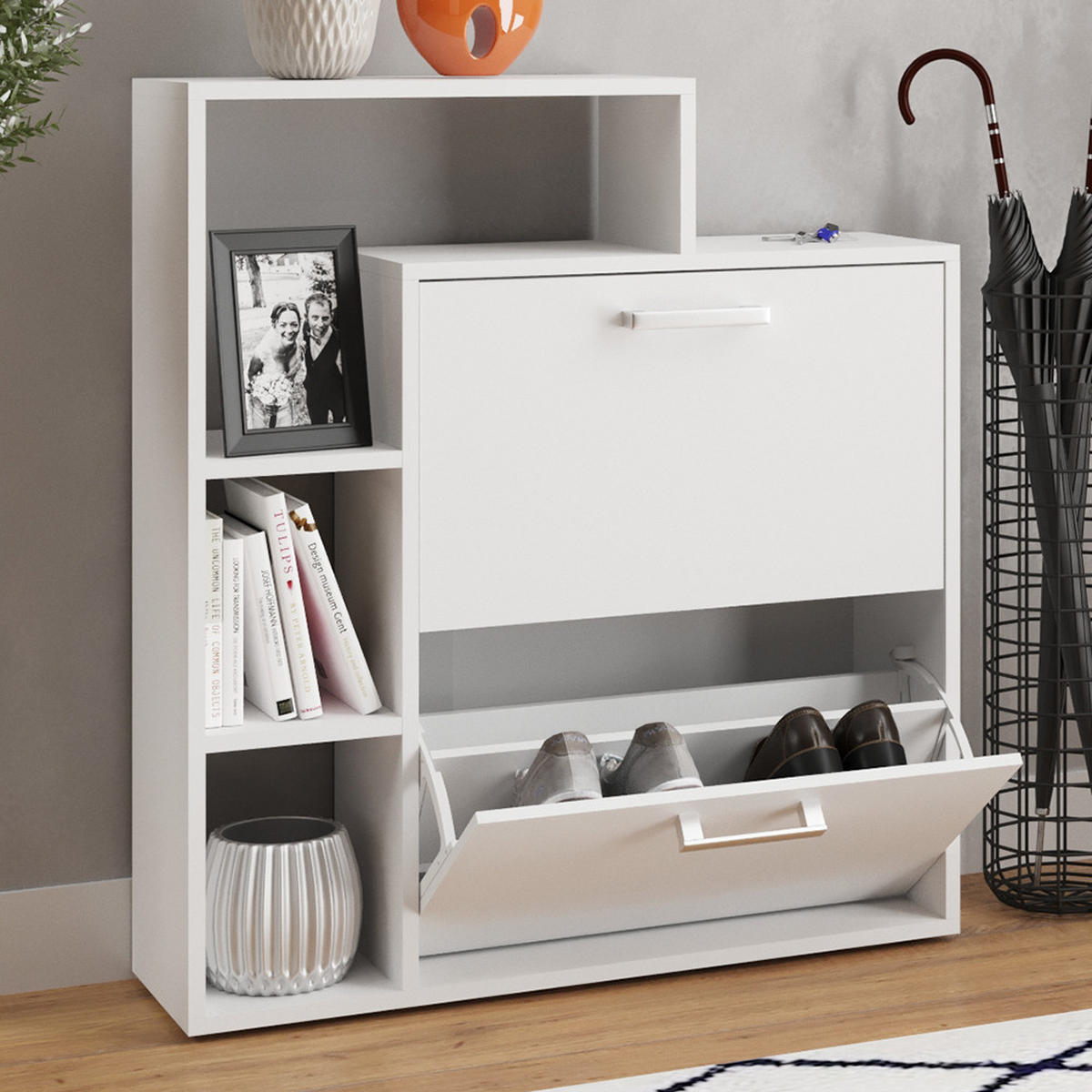 SCHUHKIPPER Orlando Weiß 24.5 x 90 cm - bílá, kompozitní dřevo (24.5/90/80cm) - Vicco