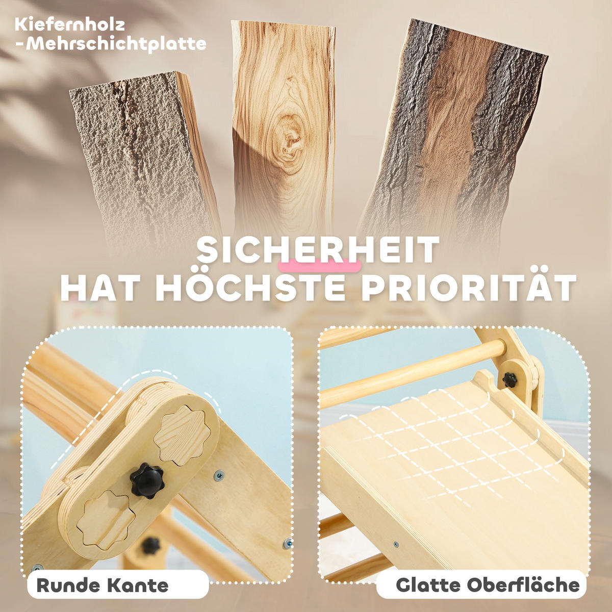 3 in 1 Klettergerüst Set mit Rutsche, Kletterdreieck zum Rutschen und Klettern - Multicolor, Holzwerkstoff (70/59/175cm) - AIYAPLAY
