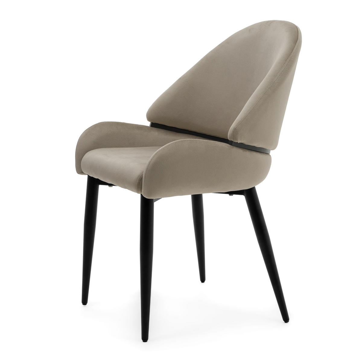 STUHL BERGAMO gepolsterter mit Steppung - dunkelbeige - Samt Velour - Beige/Schwarz, Textil/Metall (56/91/61cm) - NEW HOME