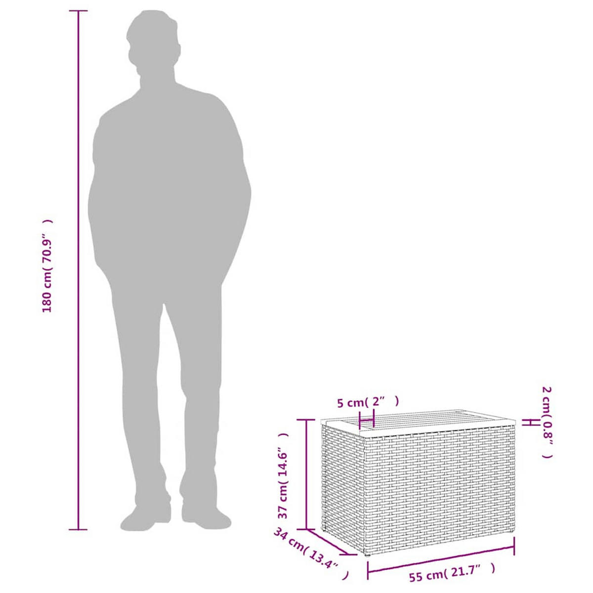 GARTEN-BEISTELLTISCHE 2 Stk. Grau 55/34/37Cm Poly Rattan Holz - Grau, Kunststoff (55/34/37cm) - vidaXL