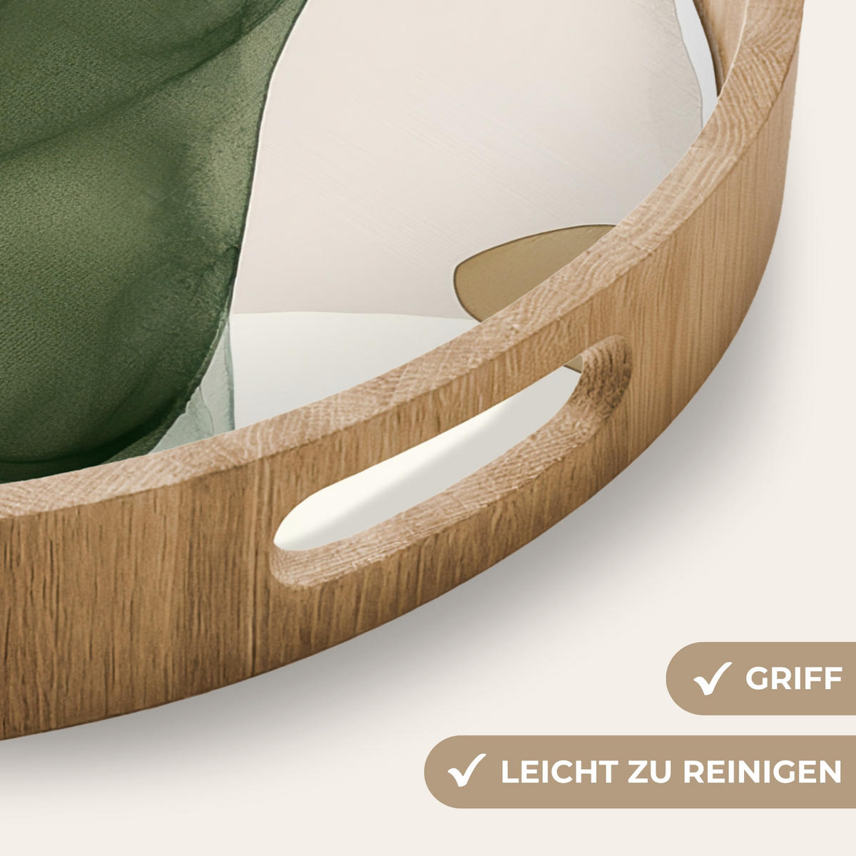 TABLETT - Japandi - Abstrakt - Grün - 50x50 cm - Grün, Holz (50/5/5cm) - OnlyWow