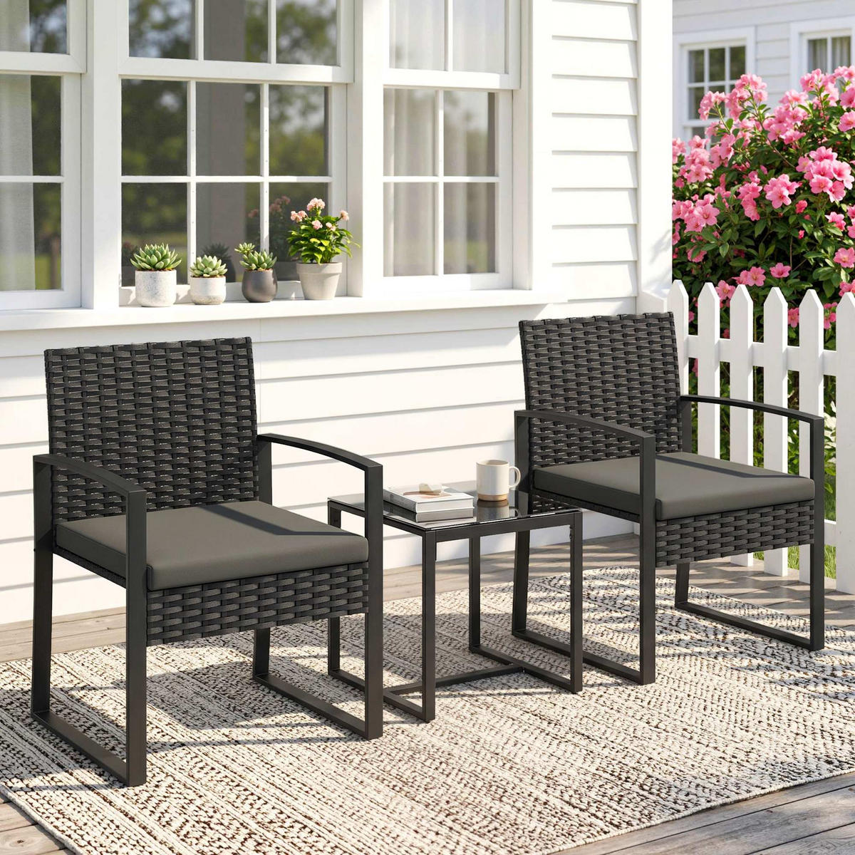 RATTAN-STUHL Dunkelgrau 58.0/55.0/76.0cm - Dunkelgrau, Metall (55/76/58cm)