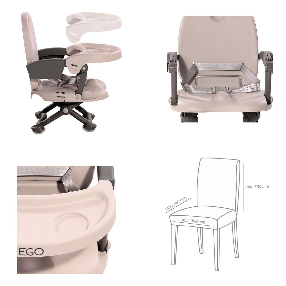 HOCHSTUHL Ego 2 in 1 grün Sitzerhöhung Boostersitz Tisch abnehmbar klappbar - Grün, Kunststoff (37/49/35cm) - Lorelli