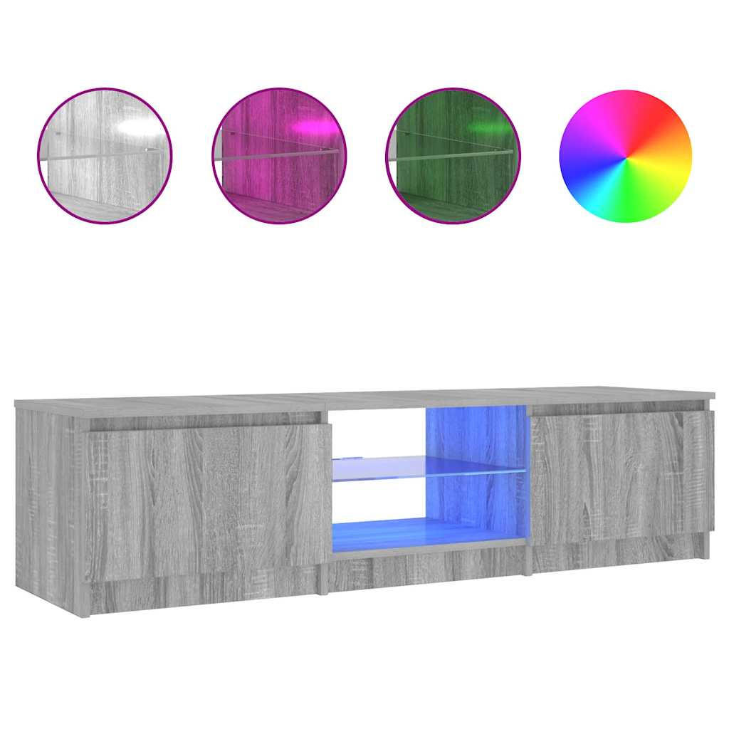 LOWBOARD mit Led-Leuchten 140/40/36 cm aus Holzwerkstoff in Grau Sonoma Dekor - Silbereichenfarben, Holz (140/36/40cm) - vidaXL