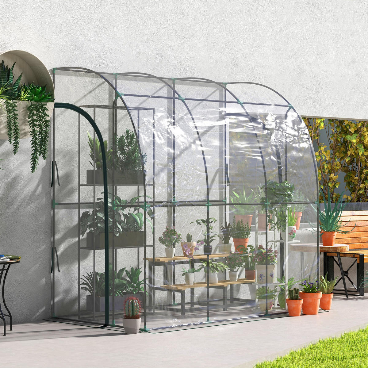 GEWÄCHSHAUS DE-12031 anlehnbar mit 2 Türen Transparent - Transparent, Kunststoff (118/212/214cm) - ComfortXL