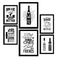 POSTER Set Mit 6 Wein Vollfarbige Illustrationen Von Kaffee & Getränken Im Werbetafel Illustrationen Für & Heim A3 & A4 Schwarzer Rahmen - Schwarz, Papier (29/3cm) - Nacnic