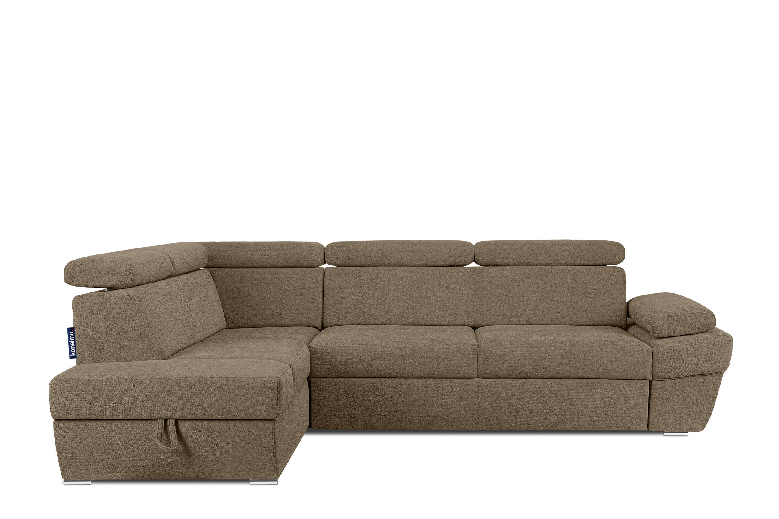 SCHLAFECKSOFA RATLO links 4/5-Sitzer mit Bettkasten, hellbraun - Hellbraun/Silberfarben, Textil (270/190cm) - KONSIMO®