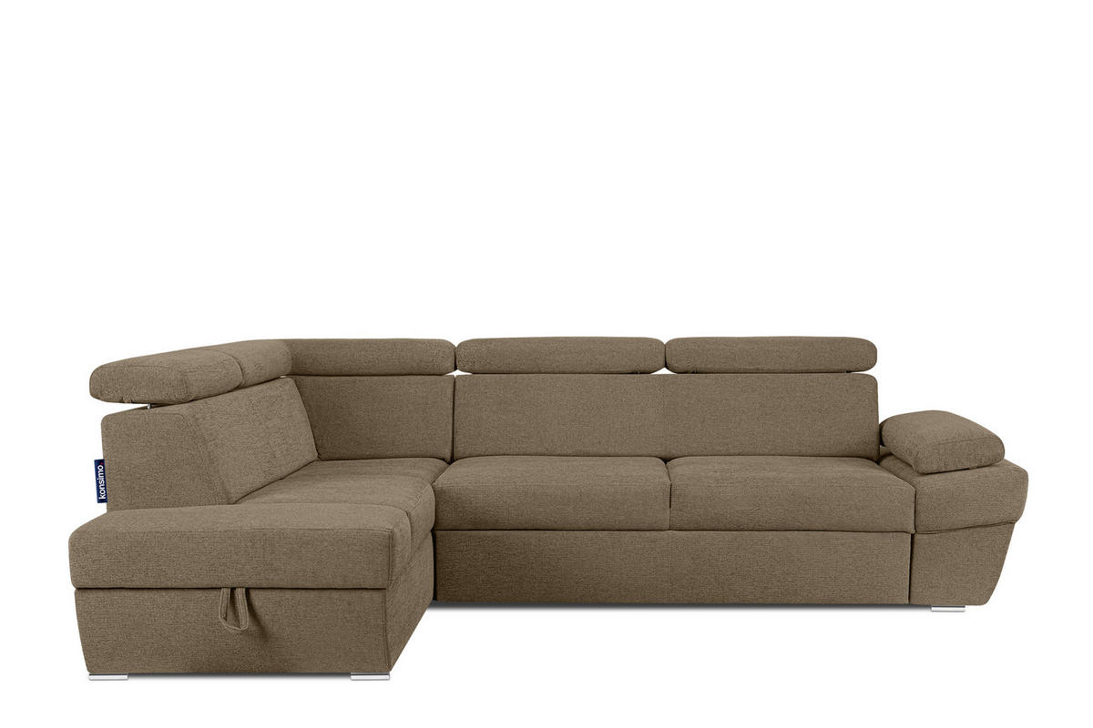 SCHLAFECKSOFA RATLO links 4/5-Sitzer mit Bettkasten, hellbraun - Hellbraun/Silberfarben, Textil (270/190cm) - KONSIMO®