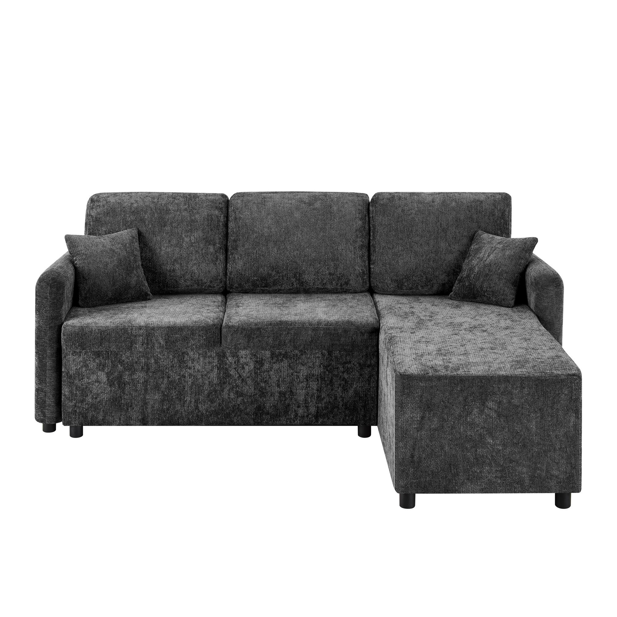 ECKSOFA 187.5/144/85.5 cm Schwarz Chenille mit 2 Kissen - Schwarz, Kunststoff/Textil (187.5/144cm) - Oxeza