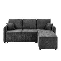 ECKSOFA 187.5/144/85.5 cm Schwarz Chenille mit 2 Kissen - Schwarz, Kunststoff/Textil (187.5/144cm) - Oxeza
