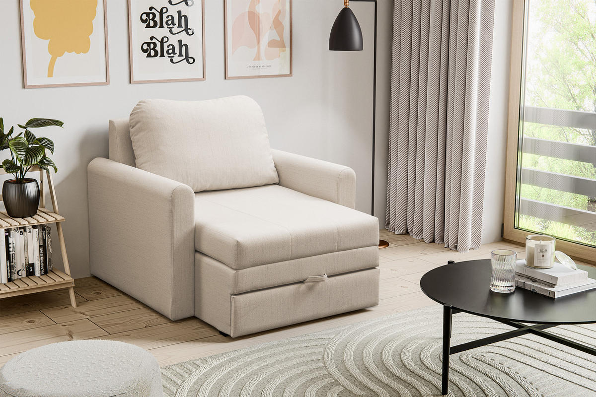 SCHLAFSESSEL Dejano Hellbeige 75x196 cm - Ecru/Schwarz, Holz/Textil (103/90/115cm) - Selsey