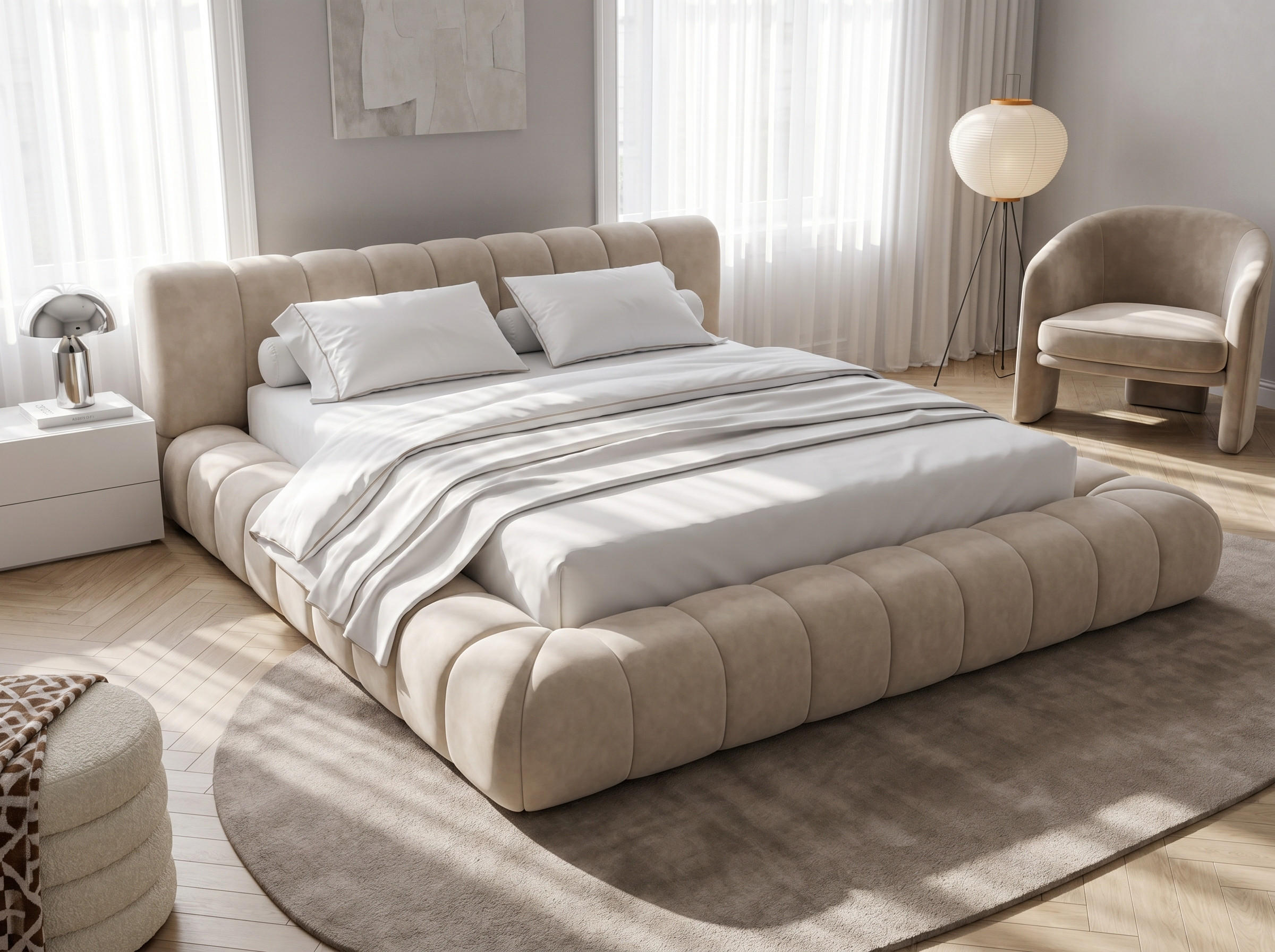 POLSTERBETT Adore Hellbeige 200/200 cm Samt mit Bettkasten - Beige, Textil/Metall (200/200cm) - wonello