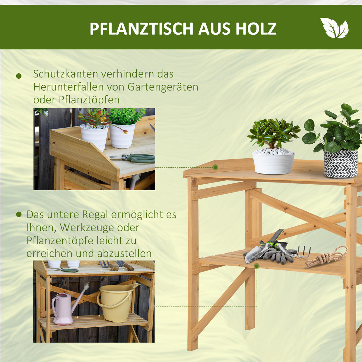 PFLANZTISCH mit Ablagefläche Blumentisch Gärtnertisch Garten Holz Hellbraun - Braun, Holz (80/40/84cm) - Outsunny