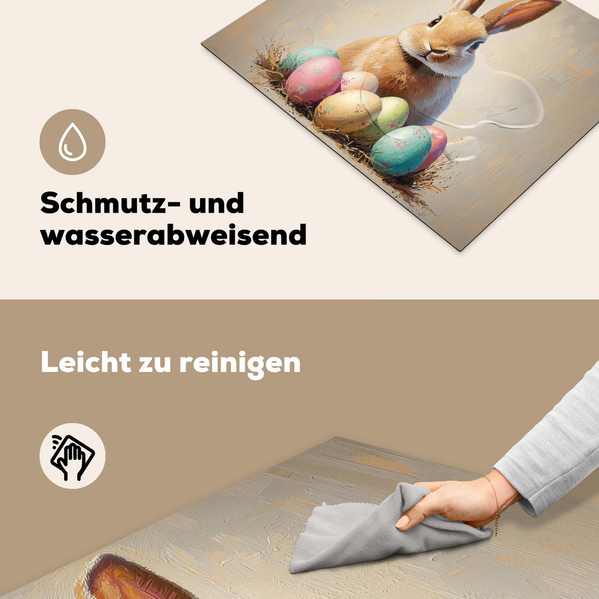HERDABDECKPLATTE Osterhase - Pastell - Eier Herdabdeckung Induktionsfeld 65x52 cm - Beige, Kunststoff (65/52/0.2cm) - MuchoWow