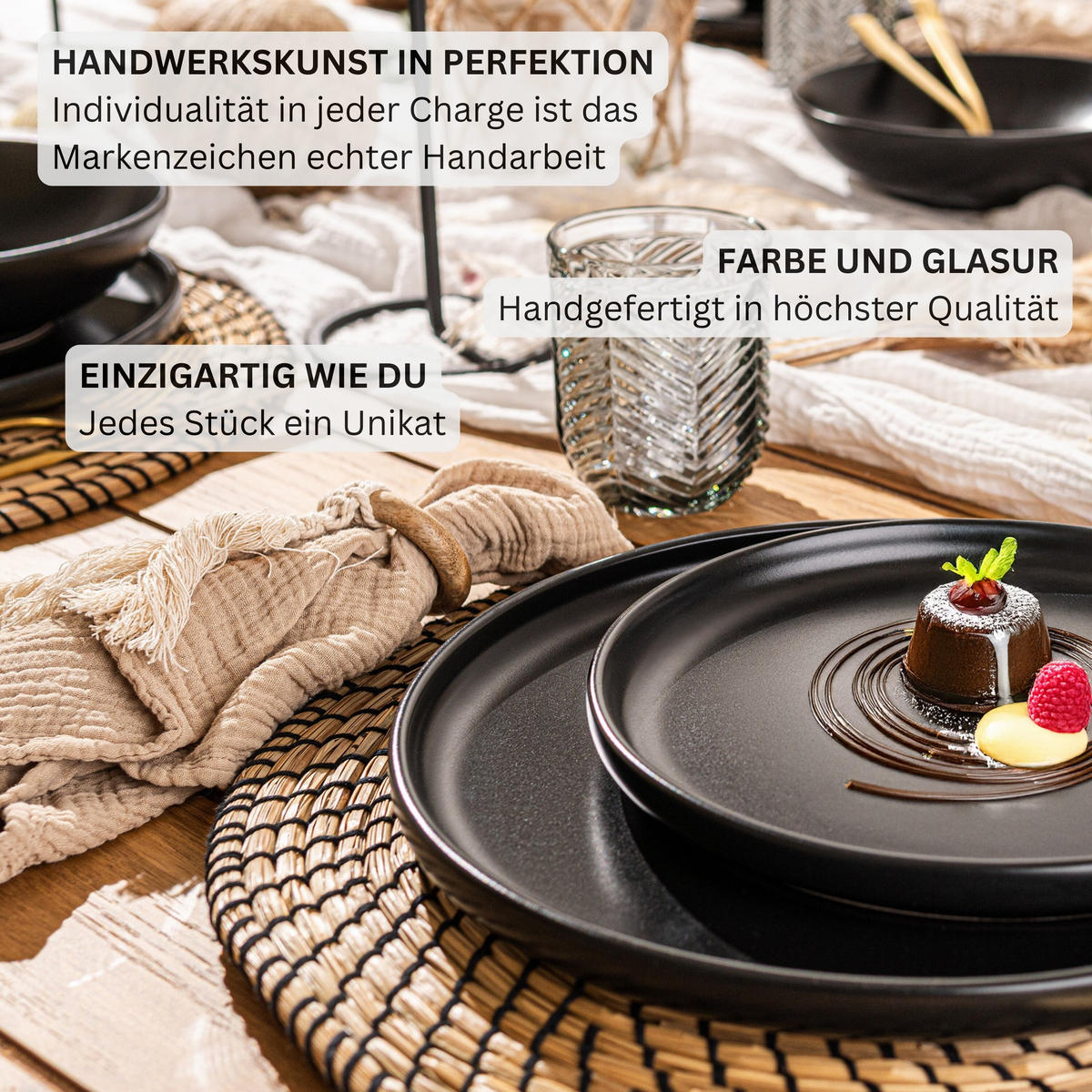 DESSERTTELLER SET MADEIRA - 6 teilig aus Steingut - Schwarz, Keramik (20cm) - Sänger