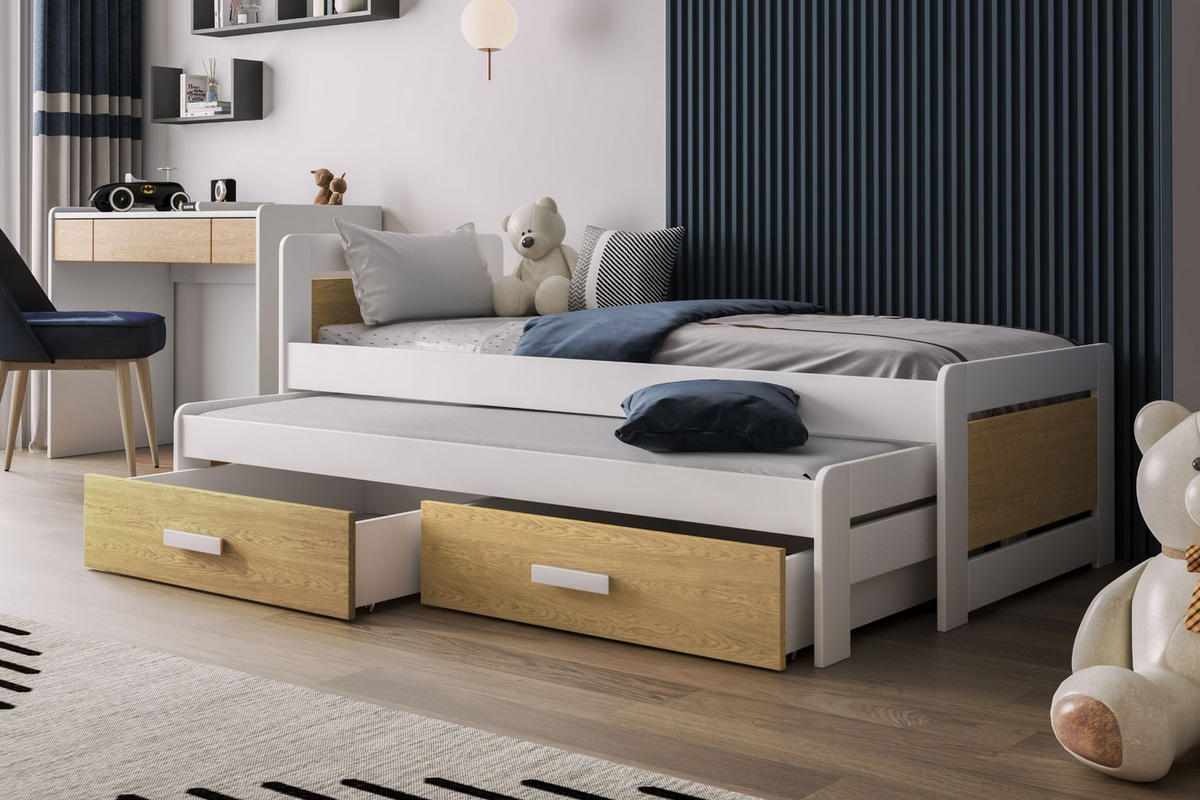 KINDERBETT TIMI 80/180 cm in Weiß / Geölte Eiche - Eiche Bianco/Weiß, Holz/Holzwerkstoff (80/180cm) - Deine Möbel 24
