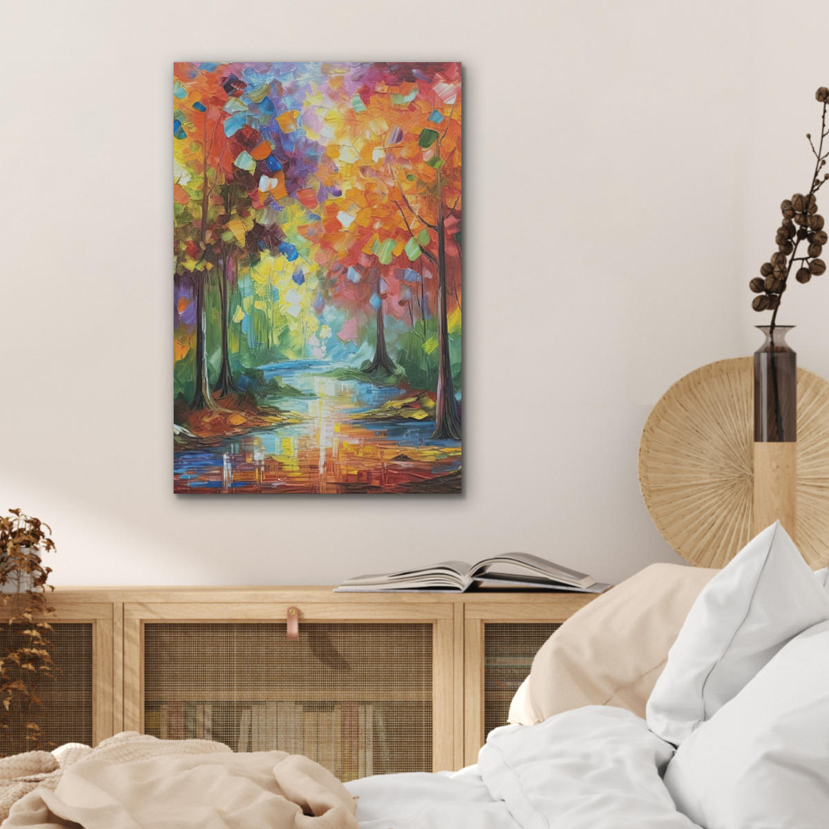 AKUSTIKBILD Landschaft - Wald - Farben - Natur Kunstdruck Schlafzimmer 50x70 cm - Multicolor, Kunststoff (50/70/0.9cm) - MuchoWow