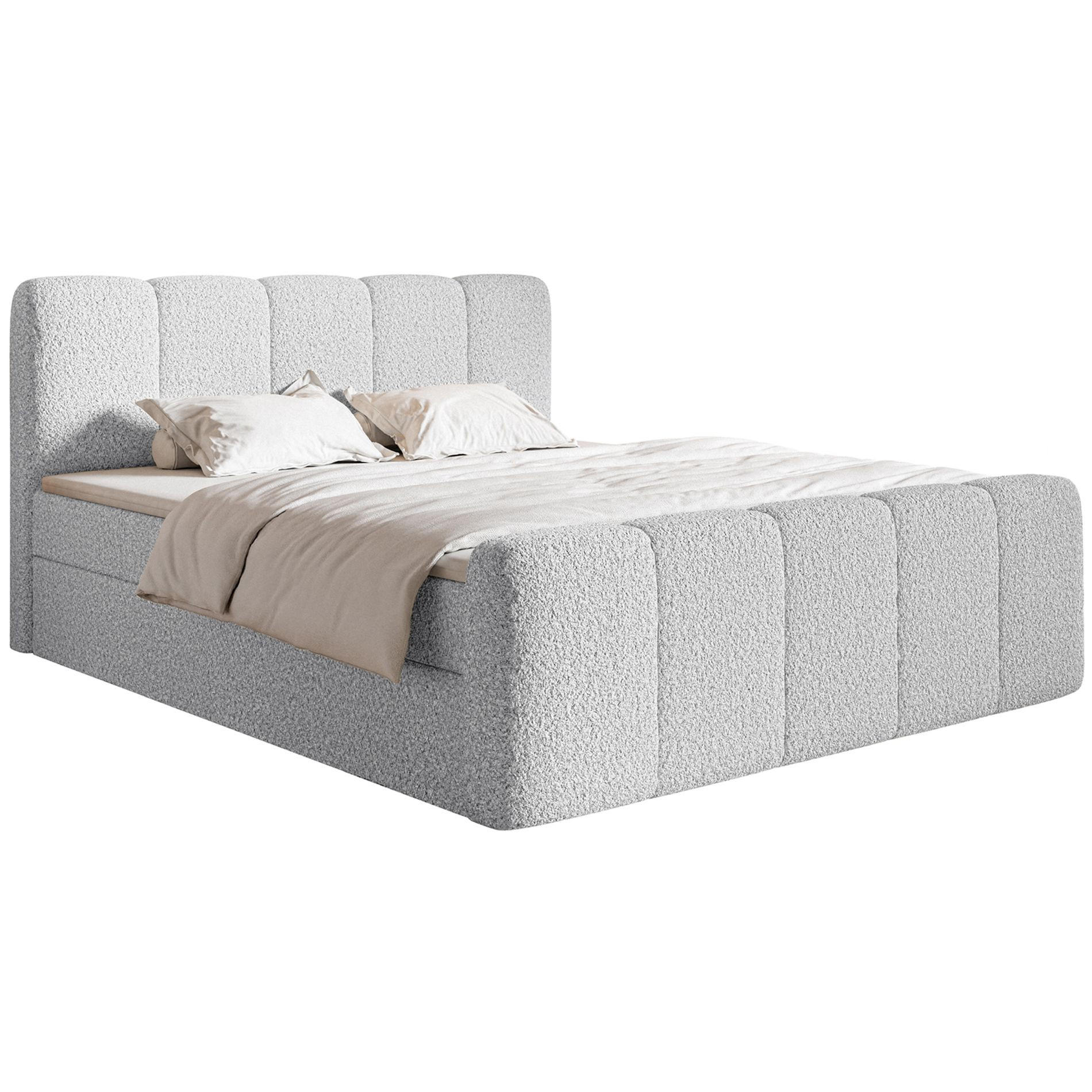 BOXBETT Cloudy II mit Bettkästen und Topper Bouclé Hellgrau, 160x200 cm - Hellgrau/Schwarz, Kunststoff/Textil (160/200cm) - Selsey